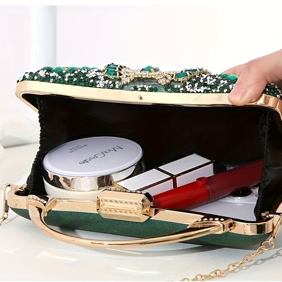 Retro Ladies' Black Evening Bag with Rhinestones Clutch - Picture 4 of 7